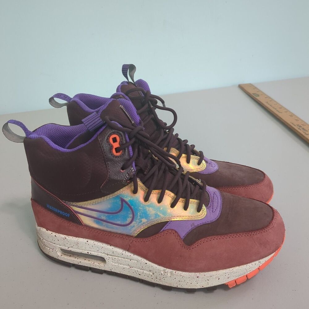 Size 8.5 - Nike Air Max 1 Sneakerboot Mid Deep Burgundy Iridescent W